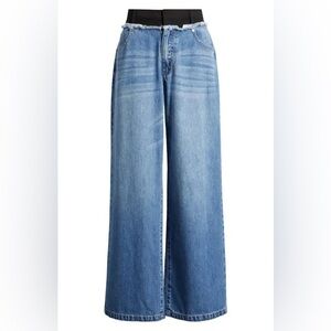 PTCL Contrast Waistband High Waist Wide Leg Jeans